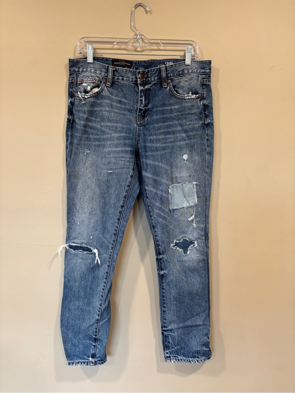 J.Crew Broken In Boyfriend Jeans Women’s Blue Distressed Size 28